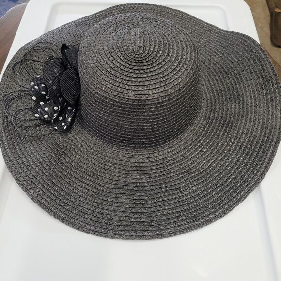 2 Straw Wmns Floppy Hats W/flower Great For Sun Party Outside Red And Black One - Picture 6 of 11